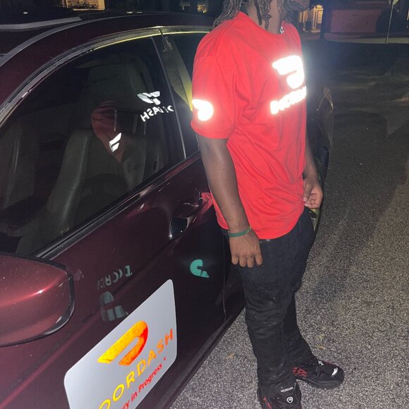 Reflective DoorDash Tshirt Food Delivery Driver (Red Black Dash T-shirt) - Picture 5 of 12